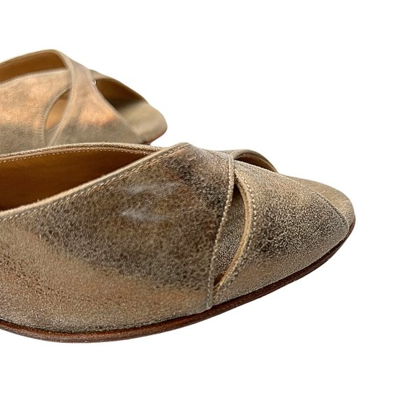 COMME IL FAUT METALLIC GOLD PRINTED SUEDE CRISSCROSS OPENBACK TANGO SANDALS SZ 8 - Picture 4 of 12